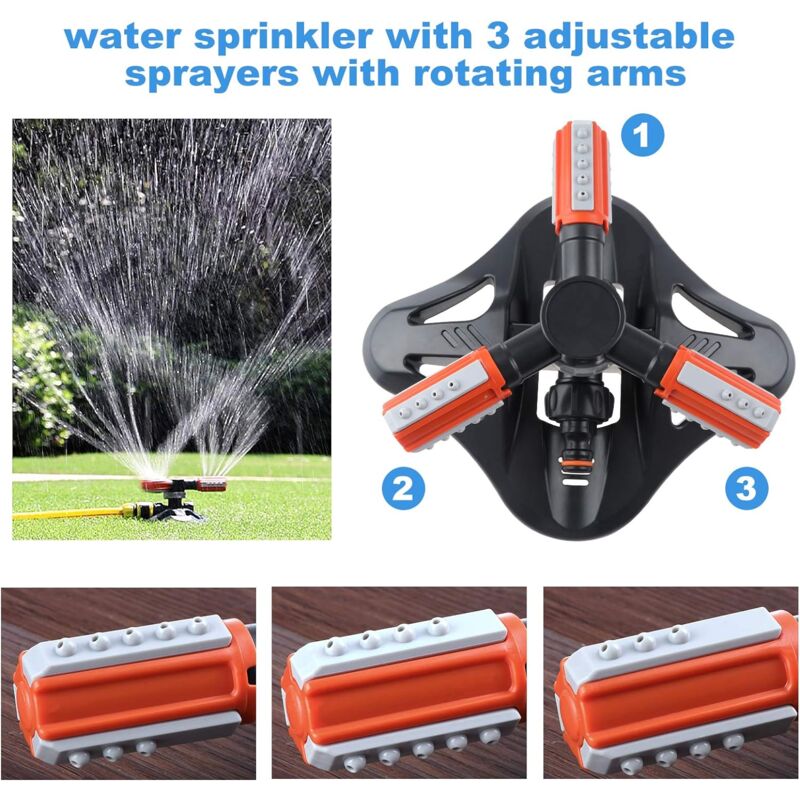 Garden Sprinkler, 360 degrees ROtating 3 Arm Automatic Lawn Sprinkler Watering Irrigation V1188-MS-227-1329