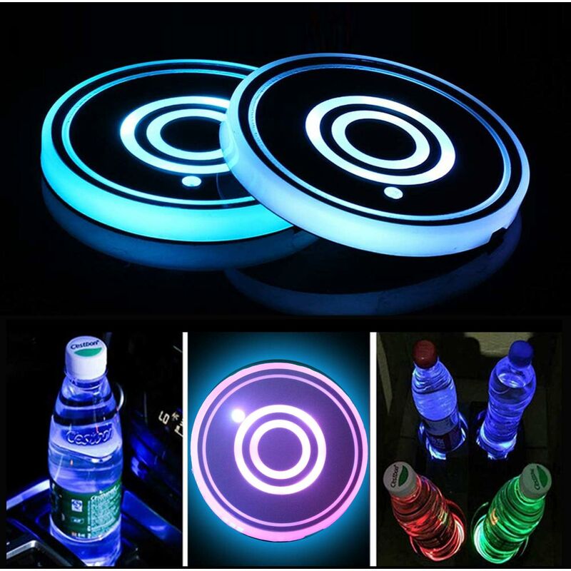 2 Pack LED Cup Holder, LED Car Coasters With 7 Colors Glow Cup Pad, Usb Charging Cup Mat For Coaster V1188-MS-227-1335