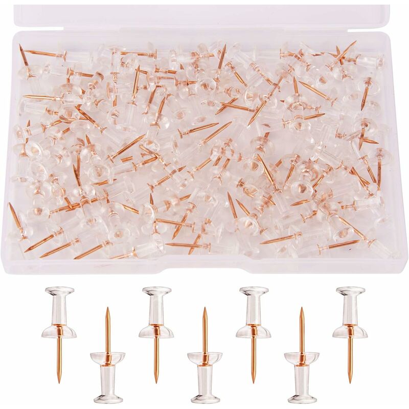 100 pcs Clear Plastic Head Push Pins, ROse Gold Push Pins, Wall Push Pins, Cork Board Push Pins, I-Shaped Pin V1188-MS-227-1337