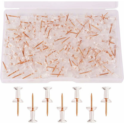 100 pcs Clear Plastic Head Push Pins, ROse Gold Push Pins, Wall Push Pins, Cork Board Push Pins, I-Shaped Pin V1188-MS-227-1337