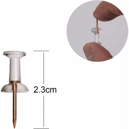 100 pcs Clear Plastic Head Push Pins, ROse Gold Push Pins, Wall Push Pins, Cork Board Push Pins, I-Shaped Pin V1188-MS-227-1337