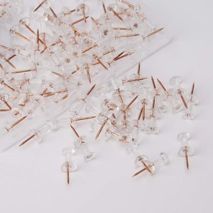 100 pcs Clear Plastic Head Push Pins, ROse Gold Push Pins, Wall Push Pins, Cork Board Push Pins, I-Shaped Pin V1188-MS-227-1337