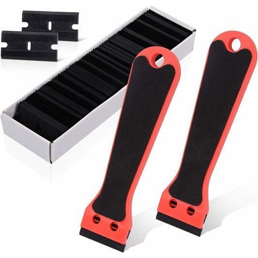 2 Plastic Scraper With 100 Squeegees, Long Handle Scrapers, For Removing Labels, Glue, Paint, Stickers And V1188-MS-227-1341