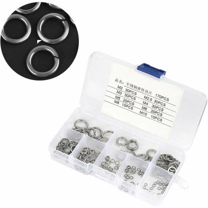 180 pcs 8 Size 304 Stainless Steel Spring Washer Assortment Kit, Spring Washers Kit M2.5 M3 M4 M5 M6 M8 M10 V1188-MS-227-1349