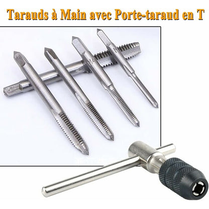 5 pcs Metric Hand Straight Flute Taps Assortment M3 M4 M5 M6 M8 With 1Pc Adjustable Wrench, Steel Thread Tap V1188-MS-227-1361