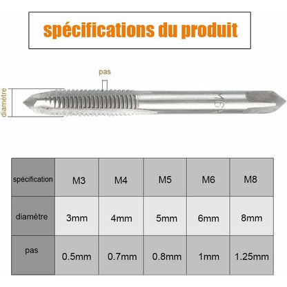 5 pcs Metric Hand Straight Flute Taps Assortment M3 M4 M5 M6 M8 With 1Pc Adjustable Wrench, Steel Thread Tap V1188-MS-227-1361