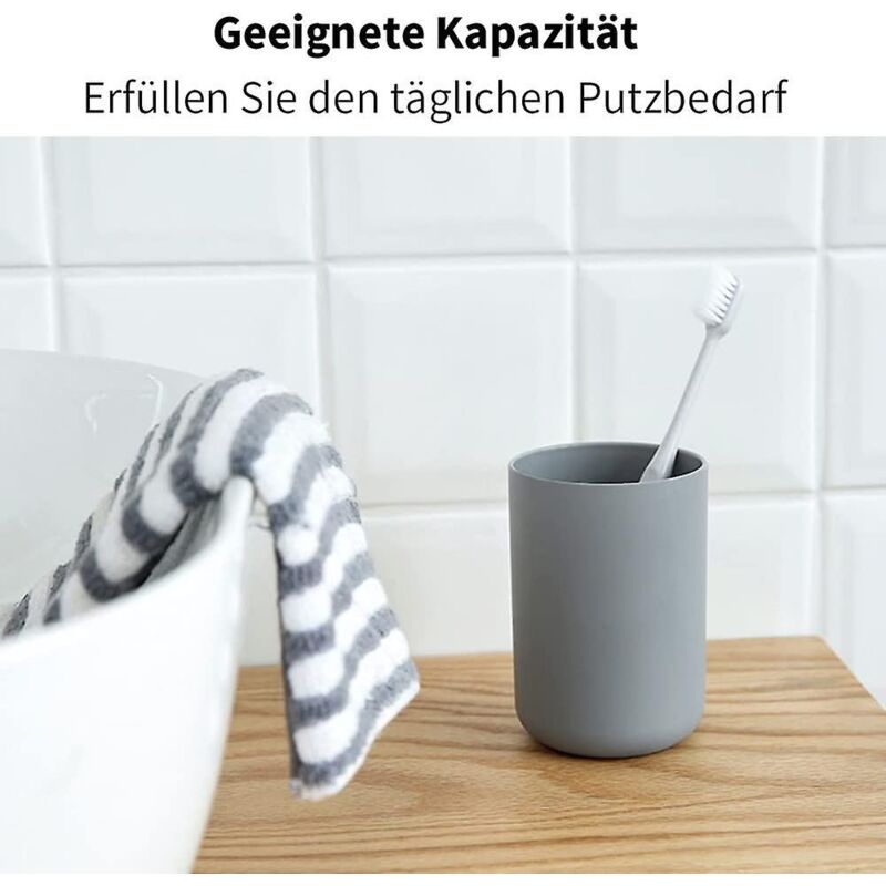 2 pcs Toothbrush Cups, Bathroom Toothbrush Holder, Mug, Plastic Cup 300Ml (Grey & Grey) V1188-MS-227-1379