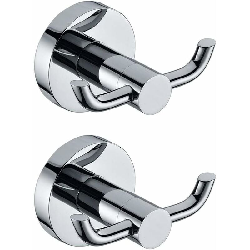 2 Pack Modern Polished Chrome Wall Hooks Solid Brass Double Towel Bar Bathroom Toilet Hat Clothes Wall Hanger V1188-MS-227-1384