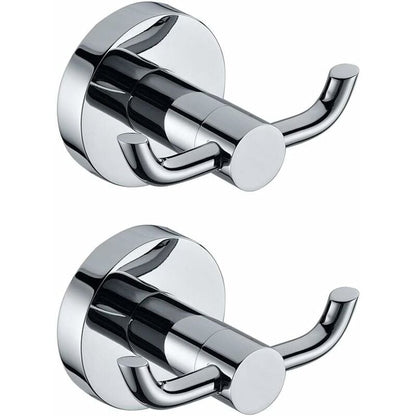 2 Pack Modern Polished Chrome Wall Hooks Solid Brass Double Towel Bar Bathroom Toilet Hat Clothes Wall Hanger V1188-MS-227-1384