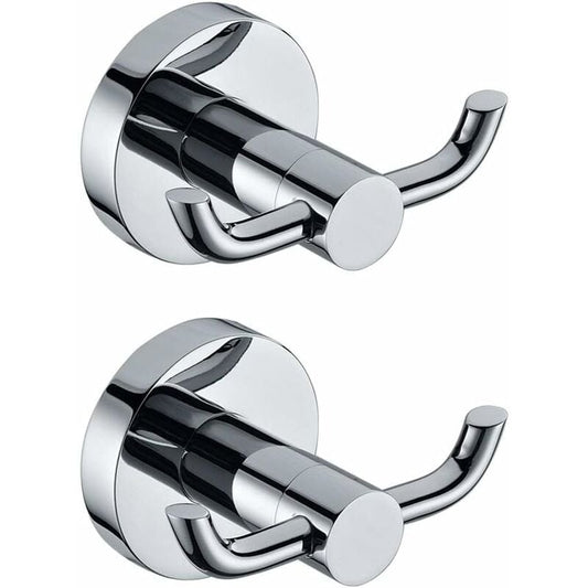 2 Pack Modern Polished Chrome Wall Hooks Solid Brass Double Towel Bar Bathroom Toilet Hat Clothes Wall Hanger V1188-MS-227-1384