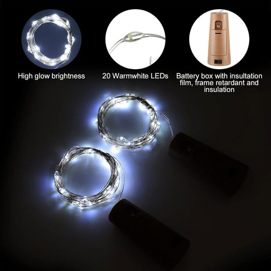 LED Bottle Lights 2M 20LEDs Bottle Lights, LED Bottle Stopper Light Waterproof Flexible Silver Wire V1188-MS-227-1385