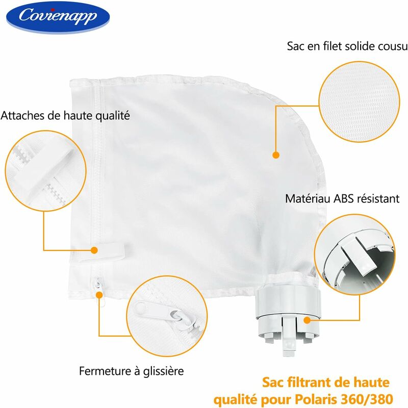 2 Pack Pool Cleaner Filter Bags Fits Polaris360 And 380 Pool Cleaner Zippered And Adjustable Design In White V1188-MS-227-1388