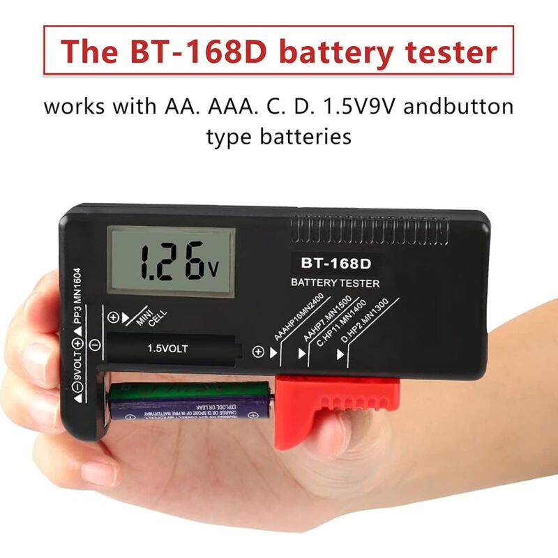 Digital Battery Tester, Universal Battery Tester, Battery Tester, For Aa, Aaa, C, D, Pp3, 9V, 1.5V, Button V1188-MS-227-1392