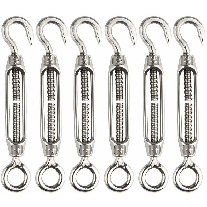6 pcs Wire Tensioner M4 Stainless Steel Adjustable Turnbuckle Hook And Eye Set Heavy Duty V1188-MS-227-1400