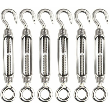 6 pcs Wire Tensioner M4 Stainless Steel Adjustable Turnbuckle Hook And Eye Set Heavy Duty V1188-MS-227-1400