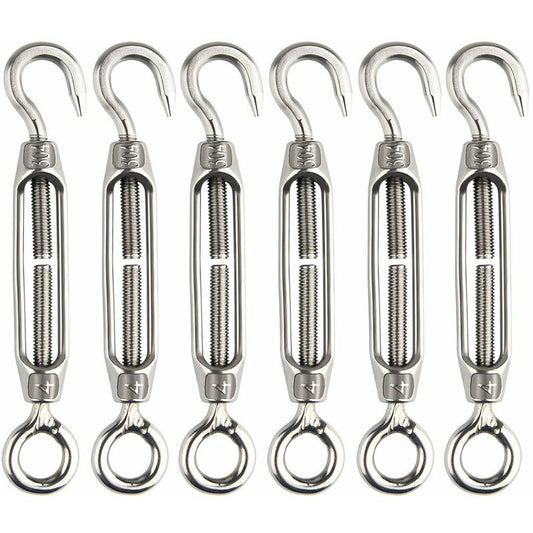 6 pcs Wire Tensioner M4 Stainless Steel Adjustable Turnbuckle Hook And Eye Set Heavy Duty V1188-MS-227-1400