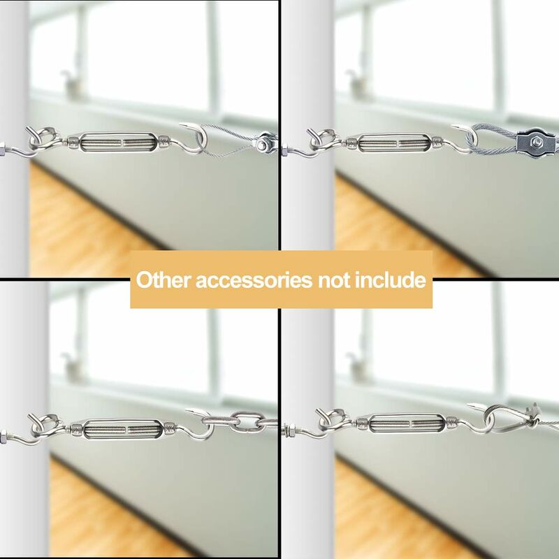6 pcs Wire Tensioner M4 Stainless Steel Adjustable Turnbuckle Hook And Eye Set Heavy Duty V1188-MS-227-1400