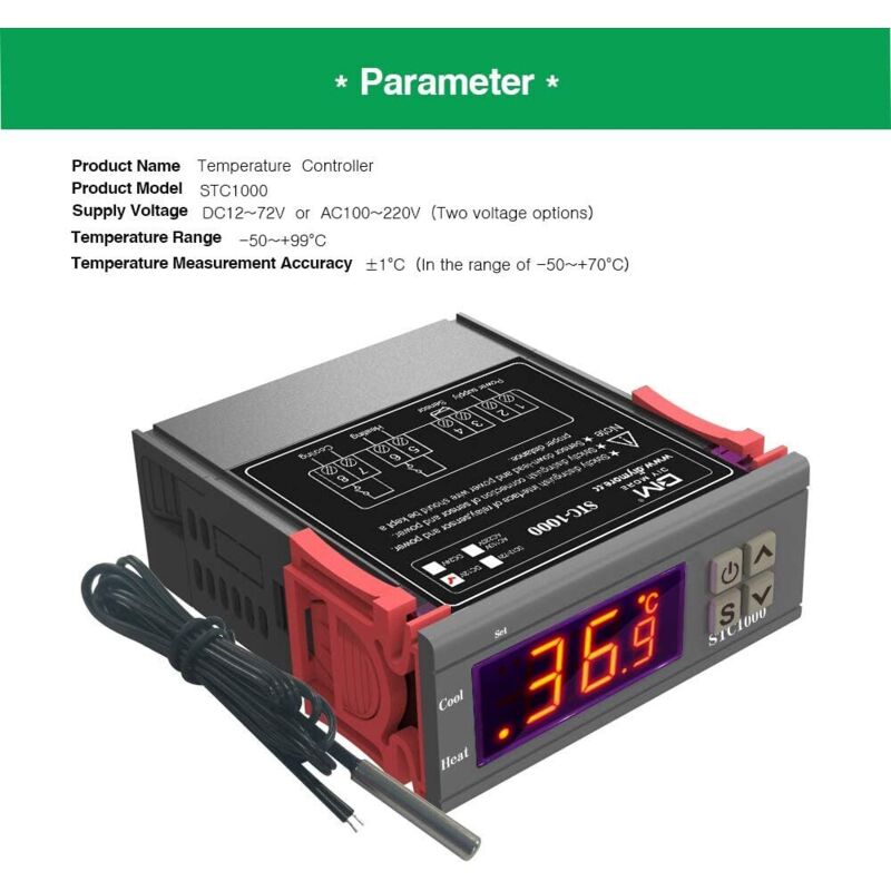 Stc-1000 Temperature Controller, 12V 10A Multi-Purpose Digital Thermostat With Ntc Probe For Fermentation V1188-MS-227-1405
