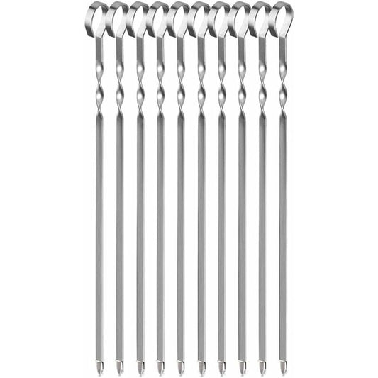 Stainless Steel Kebab Skewers, 10 Flat Metal Barbecue Skewers, Reusable Grilling Skewers, For Vegetables And V1188-MS-227-1414