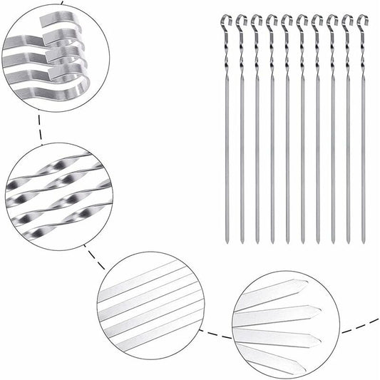 Stainless Steel Kebab Skewers, 10 Flat Metal Barbecue Skewers, Reusable Grilling Skewers, For Vegetables And V1188-MS-227-1414