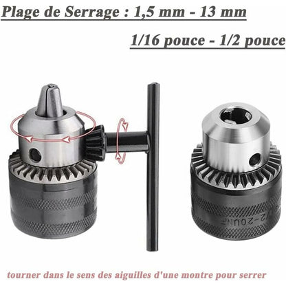1.5-13Mm 6.35Mm Hex Shank Quick Change Drill Chuck Adapter, 1/2-20Unf Drill Chuck Converter With Chuck Key V1188-MS-227-1429