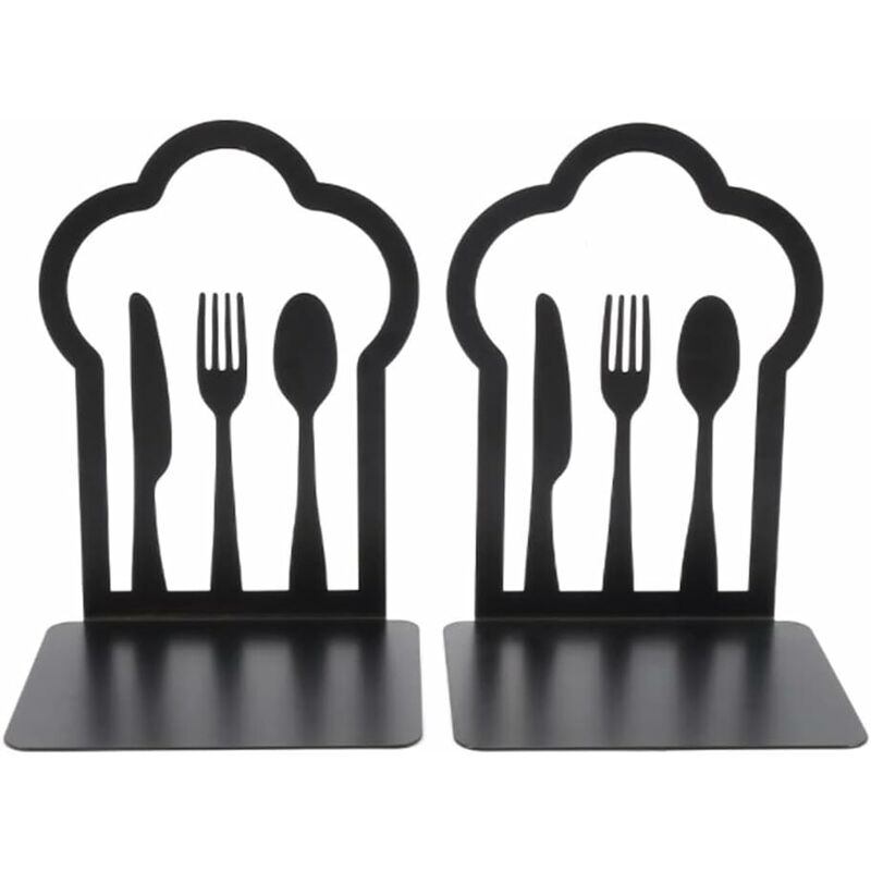 Pair Of Heavy Duty Metal Bookends - Unique Design - For Kitchen, Home, School, Office, Library - Black V1188-MS-227-1433