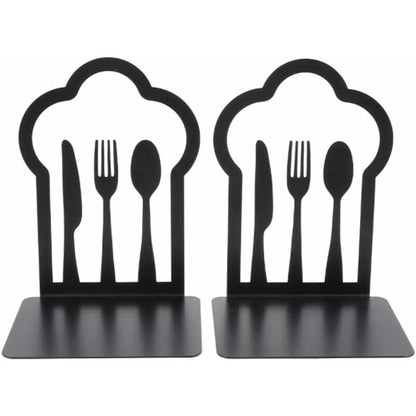Pair Of Heavy Duty Metal Bookends - Unique Design - For Kitchen, Home, School, Office, Library - Black V1188-MS-227-1433
