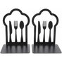 Pair Of Heavy Duty Metal Bookends - Unique Design - For Kitchen, Home, School, Office, Library - Black V1188-MS-227-1433