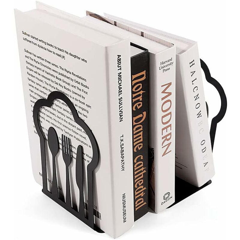 Pair Of Heavy Duty Metal Bookends - Unique Design - For Kitchen, Home, School, Office, Library - Black V1188-MS-227-1433