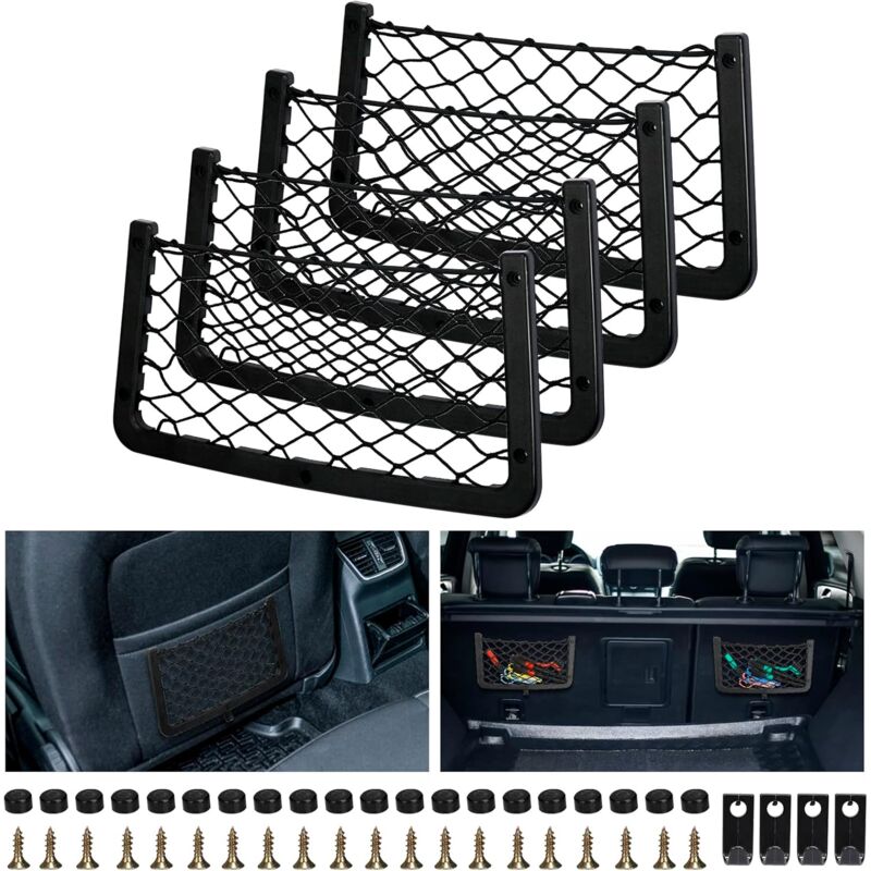 4 Pack Car Storage Net, Trunk Storage Net, Car Trunk Net, With Screws, Hook, Car Pocket Organizer Bag For V1188-MS-227-1454