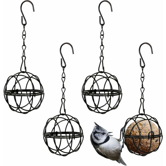 4 pcs Hanging Bird Feeders Metal Bird Fat Ball Holder Indoor Outdoor Black 7Cm Diameter Food Dispenser With 4 V1188-MS-227-1458