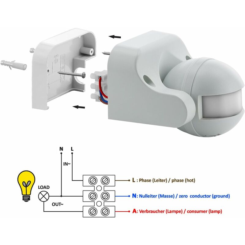 1X Infrared Motion Detector Surface Wall Mount Indoor Outdoor Splashproof 180 degrees Tiltable Working Area V1188-MS-227-1462