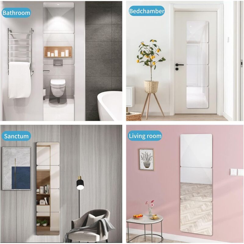 4 Pieces Mirror Sticker, 20 X 20 Cm Acrylic Adhesive Mirror Door, Square Wall Sticky Mirror Flexible V1188-MS-227-1471