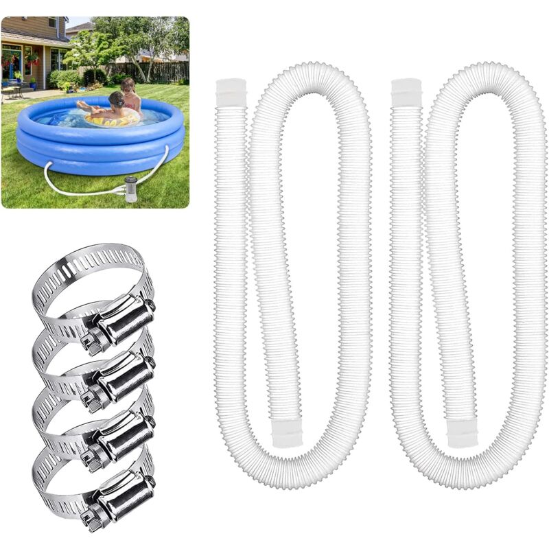 1.25" Diameter Pool Replacement Hose For Above Ground Pools, Pool Hose With Metal Clamp For Intex Filter Pump V1188-MS-227-1472
