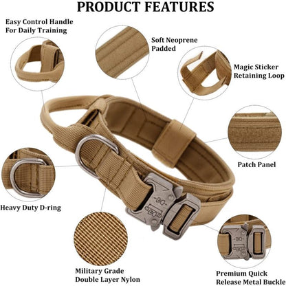 Tactical Dog Collar - Military Dog Collar With Control Handle, Adjustable Nylon Padded Dog Collar For Medium V1188-MS-227-1476