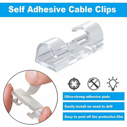 60 Pack Clear Cable Clips, Strong Self-Adhesive Cable Holder, Durable Plastic Cord Management Organizer V1188-MS-227-1485