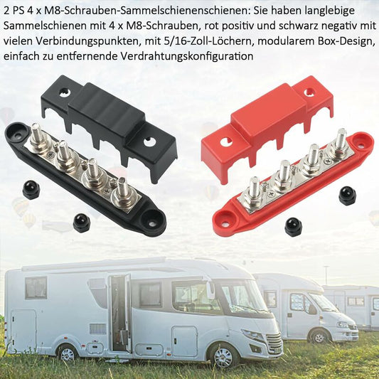 12V,48V Dc,250A Busbar Distribution Block,With 4 M8 Clamp Bolts,Grounding Current For Car Rv Boat Yacht (Red V1188-MS-227-1487