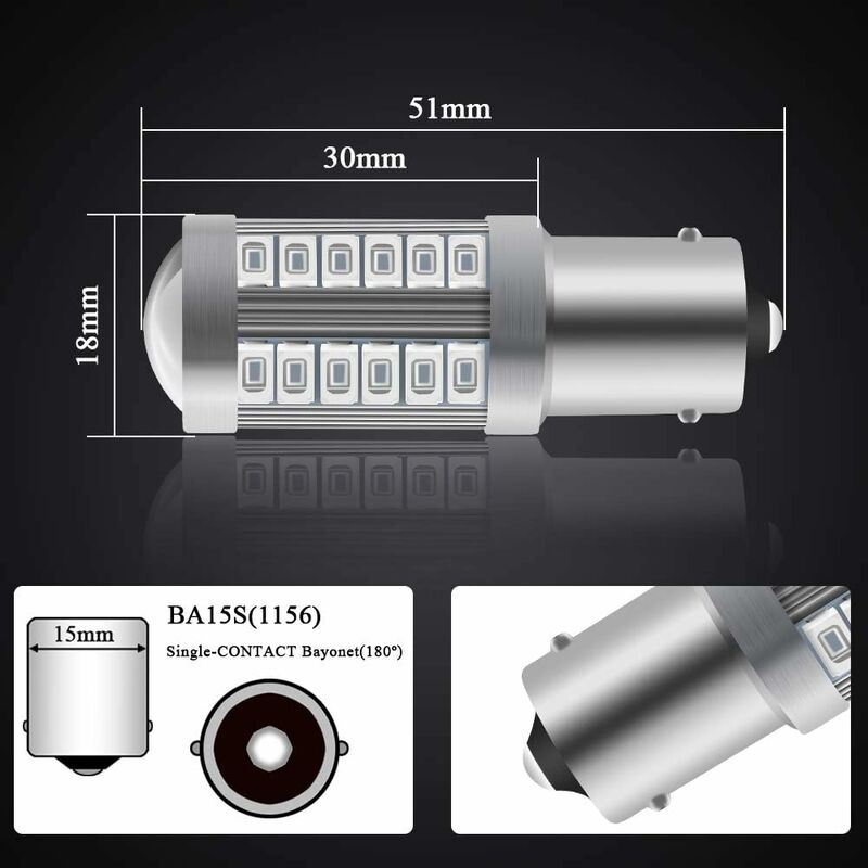 4 X 1156Ba15S LED Bulb Red Super Bright 6000K 5630 33 Smd Backup Light Parking Reverse Position Rear Fog V1188-MS-227-1488