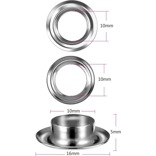 Grommet Kit Tools 10Mm Metal Eyelets Sets 100 Set Grommets Eyelets Kit For Canvas Tarpaulin Tent Repair V1188-MS-227-1500