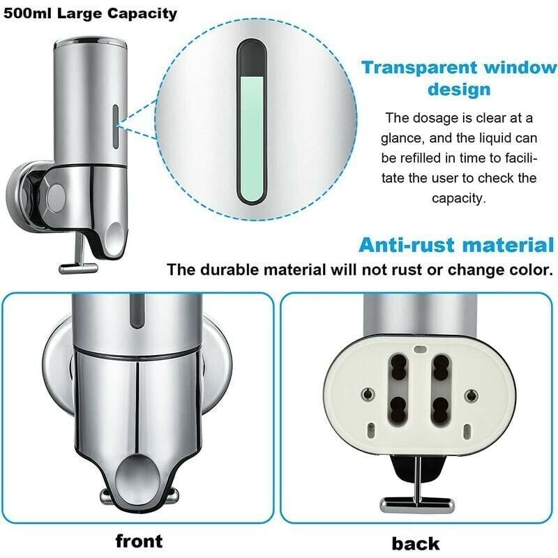Wall Mounted Soap Dispenser - Manual Soap Dispenser For Kitchen, Bathroom, Shampoo, Shower Gel (500Ml) V1188-MS-227-1510
