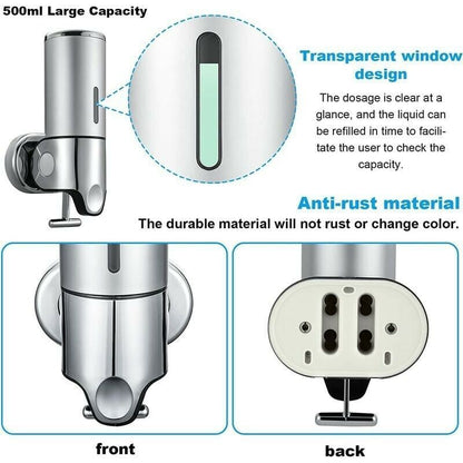 Wall Mounted Soap Dispenser - Manual Soap Dispenser For Kitchen, Bathroom, Shampoo, Shower Gel (500Ml) V1188-MS-227-1510