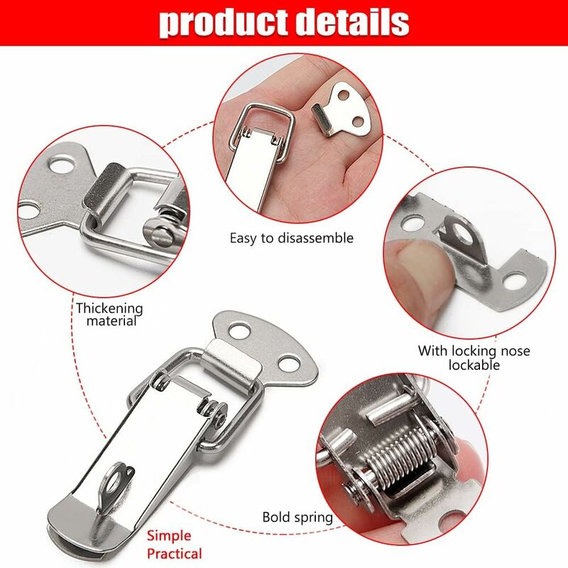 6 pcs Lever Latch Spring Loaded Catch, 72Mm Toggle Spring Loaded Latch With Hook For Cabinet, Box, Drawer, V1188-MS-227-1511