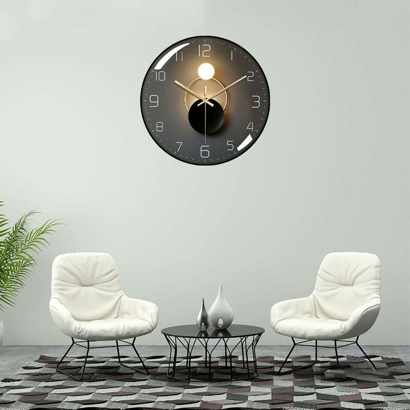 Modern Silent Wall Clock, 30Cm Diameter ROund Digital Quartz Wall Clock, Suitable For Living ROom, Office, V1188-MS-227-1517