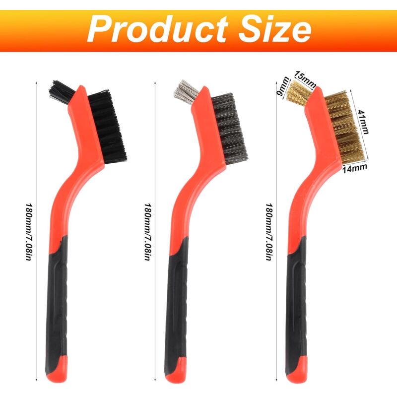 3 pcs Wire Brushes Set Stainless Steel Brass Carbon Nylon Scrub Brushes For Cleaning Welding Slag Stripping V1188-MS-227-1520