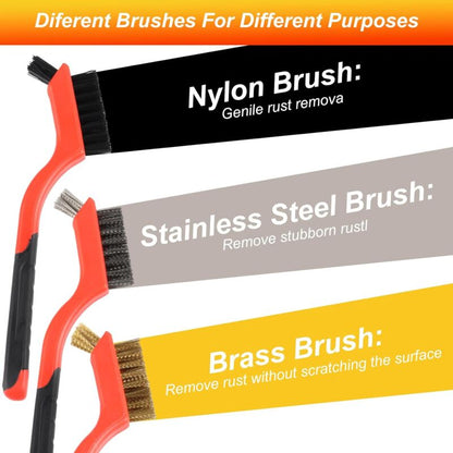 3 pcs Wire Brushes Set Stainless Steel Brass Carbon Nylon Scrub Brushes For Cleaning Welding Slag Stripping V1188-MS-227-1520