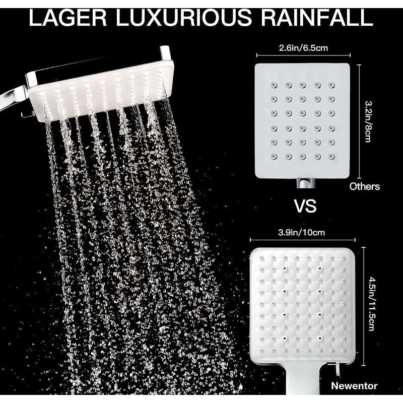 Shower Head, Large Square Shower Head With One-Hand Control, High Pressure Shower Head With 6 Shower Modes, V1188-MS-227-1525