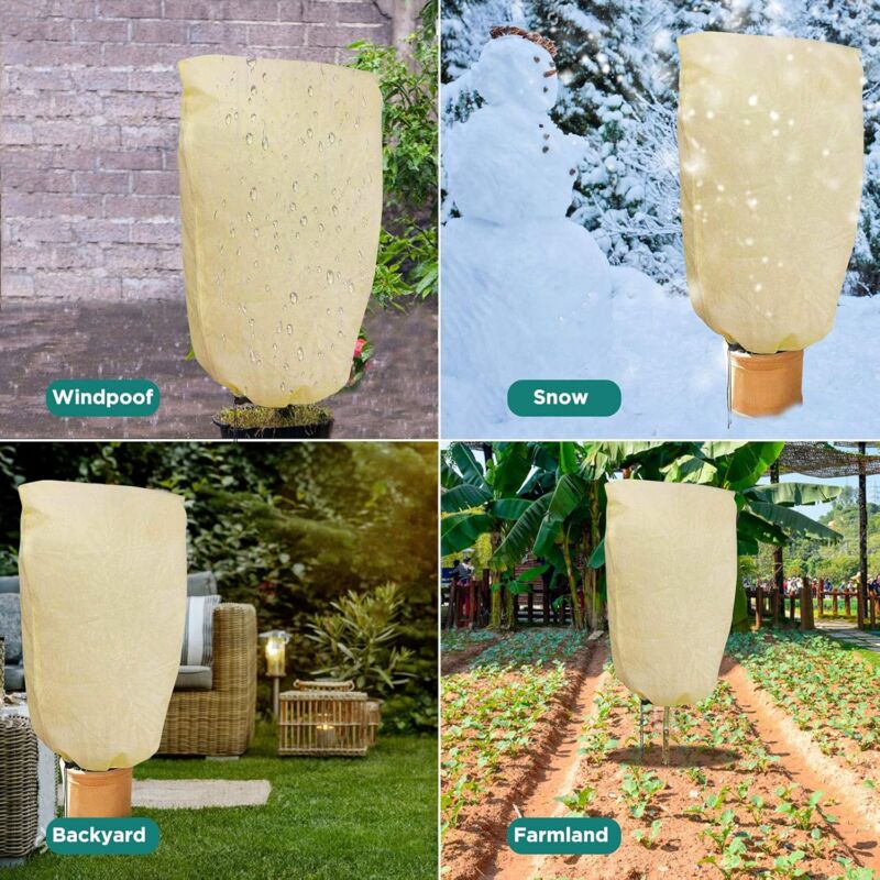 2 Pieces Plant Winter Protection Bags Winter Protection For Potted Plants, Beige, Solid, 100 X 80 Cm V1188-MS-227-1526