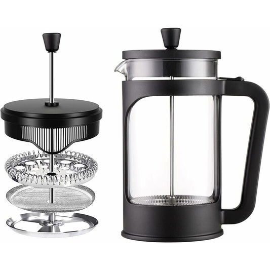 1 Liter/34 Oz French Press Coffee/Tea Maker Heat Resistant Borosilicate Glass, Stainless Steel Filter & Black V1188-MS-227-1535