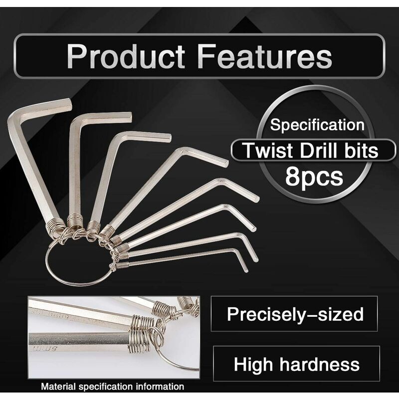 8 pcs Practical Metric Hex Allen Key Wrench Set For Repair 1.5/2/2.5/3/3.5/4/5/6Mm (Silver) V1188-MS-227-1536