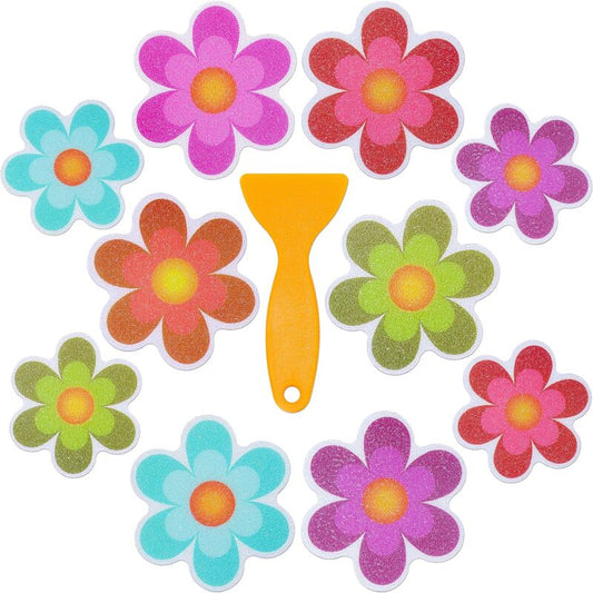 Pack Of 10 Waterproof Non-Slip Shower Stickers With Premium Scraper (Flower Design, Size 9.5 X 9.5 Cm) V1188-MS-227-1538
